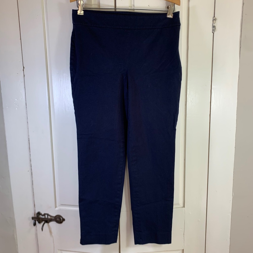 Talbots Chatham Ankle Pant‎ Navy Blue Side Zip Slim Tapered Trousers Womens 4